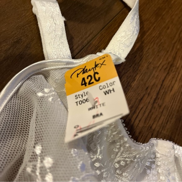 Playtex Bra Sheer Sexy Full Figure 2-Ply Lining Embroidered Style T006 White 42C - Picture 5 of 10
